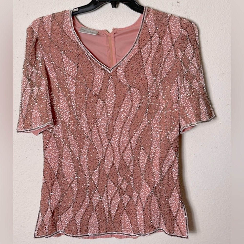 1980s Frank Usher Pretty in Pink 100% Silk shell sequins polyester lined…